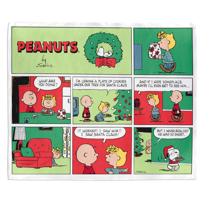 Peanuts comic strip with Christmas theme featuring Charlie Brown and friends.