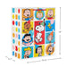 Cartoon character-themed gift bag with dimensions on a white background