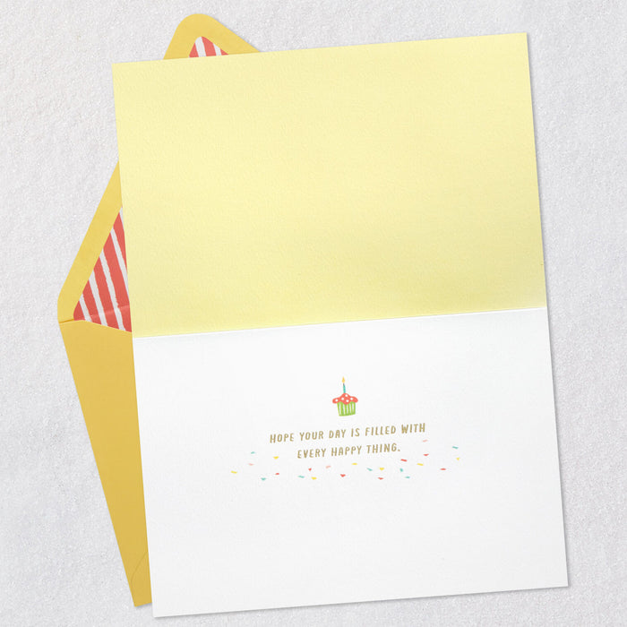 Greeting card with yellow envelope on a light gray background