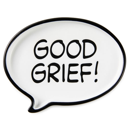 Speech bubble-shaped plate with 'Good Grief!' text on a white background