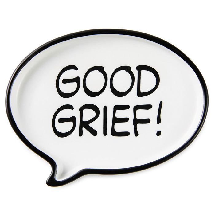 Speech bubble-shaped plate with 'Good Grief!' text on a white background