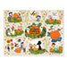 A square decorative print or tile featuring a collage of Peanuts Halloween scenes with Charlie Brown, Snoopy, Woodstock, Peppysuckle, and other characters around pumpkins, ghosts, autumn leaves, and a central orange sign reading “It’s the Great Pumpkin, Charlie Brown.”.