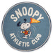 Round blue mat with Snoopy and 'Snoopy Athletic Club' text on a white background