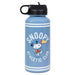 Blue water bottle with Snoopy design on a white background