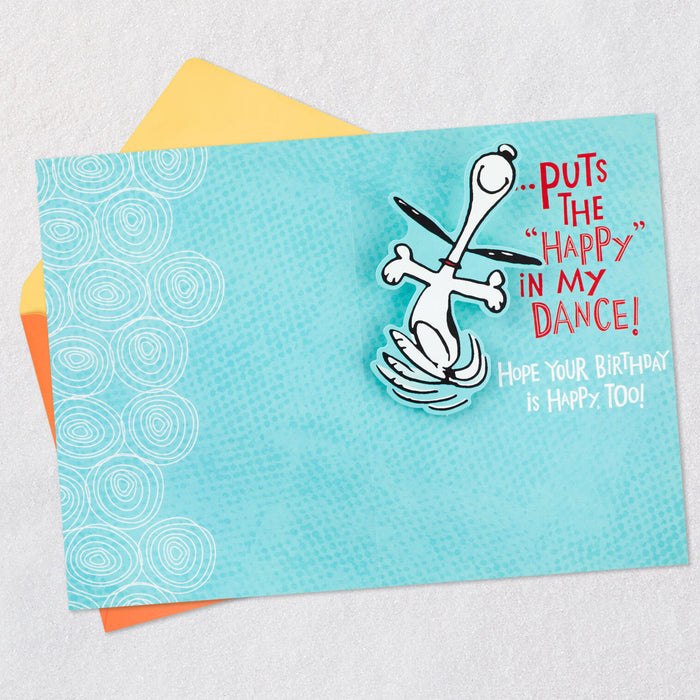 Birthday card with cartoon character and text on a light blue background