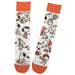 Pair of socks with cartoon character design on a white background