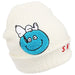 White beanie with blue character design and Snoopy logo on a white background