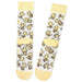 Pair of socks with cartoon character design on a white background