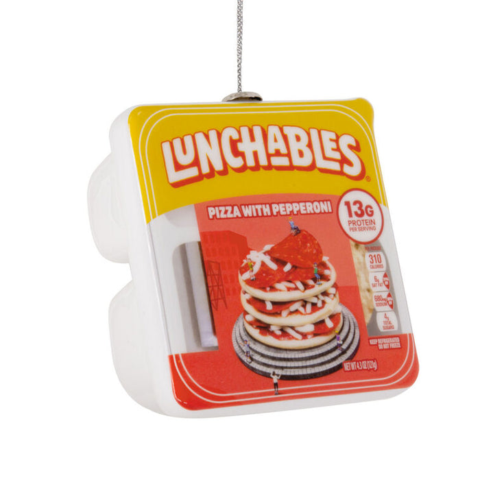 Lunchables pizza with pepperoni packaging ornament on a white background