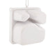 A white wall-mounted double-sink faucet fixture with a hanging chain, shown against a plain white background.