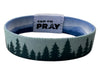 Wristband with tree pattern and 'Tap to Pray' tag on a white background