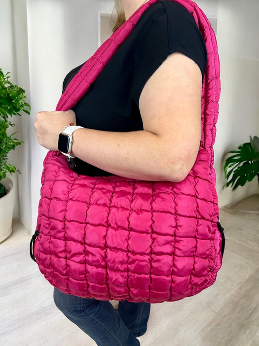 Quilted Bubble Bag Puffer Purse - Hot Pink