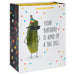 Gift bag with a pickle wearing sunglasses and a party hat, text 'Your birthday is kind of a big dill.'