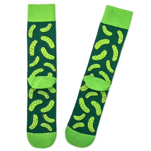 Green socks with lime green pattern on a white background