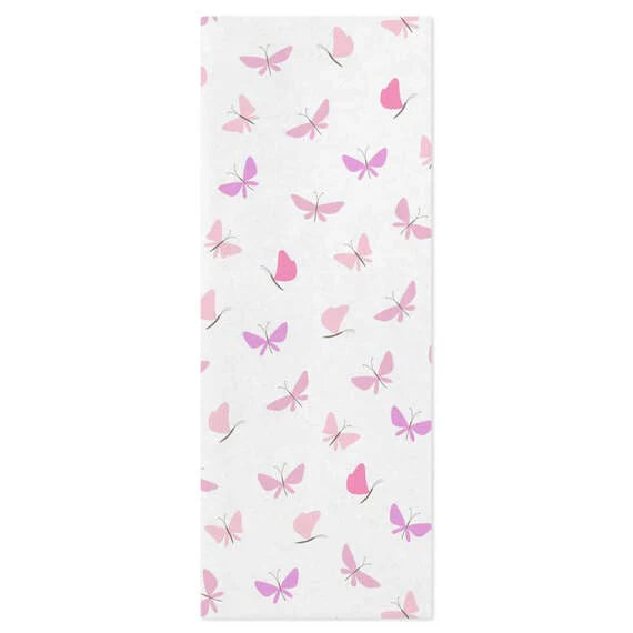 Pink Butterflies on White Tissue Paper