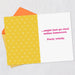 Greeting card with yellow emoji-patterned envelope and pink text on a light gray background
