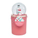 Pink scented candle with a snowman snow globe on top, featuring Hallmark branding.