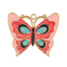 Butterfly-shaped pendant with red, blue, and gold colors on a white background