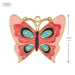 Butterfly-shaped pendant with gold frame, red wings, and blue centers on a white background.