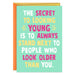 Colorful card with humorous quote on a white background