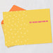 Yellow card with white pattern and pink text 'GET THE HELL AWAY FROM ME' on a light gray background