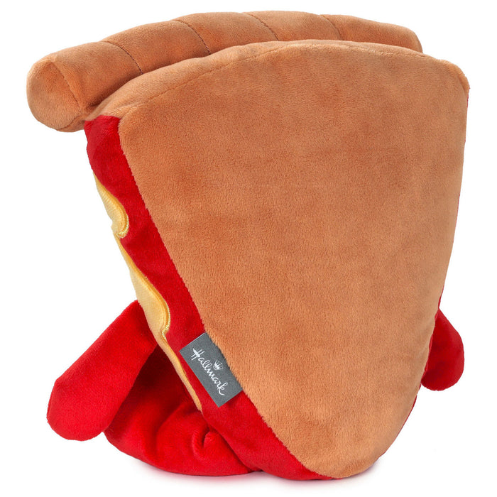 Plush toy shaped like a hot dog with a visible brand tag on a white background