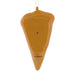 An orange plastic Christmas ornament shaped like a melting carrot, hanging from a thin metal string against a plain white background.
