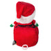 Red plush toy with a Santa hat on a white background