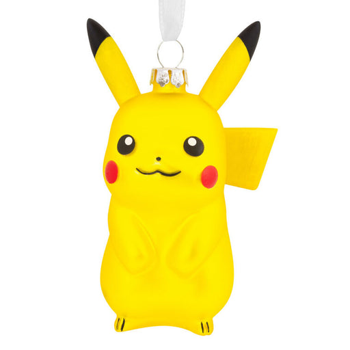 Yellow Pikachu character ornament on a white background
