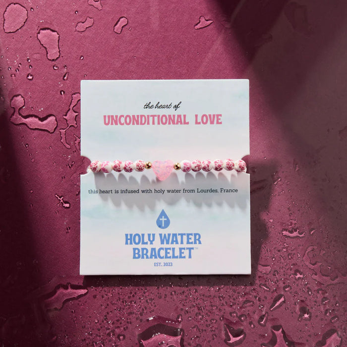 Holy Water Porcelain Pink Heart Bracelet in Gold