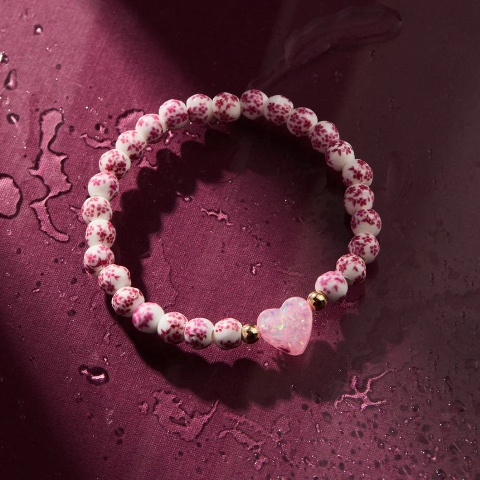 Holy Water Porcelain Pink Heart Bracelet in Gold