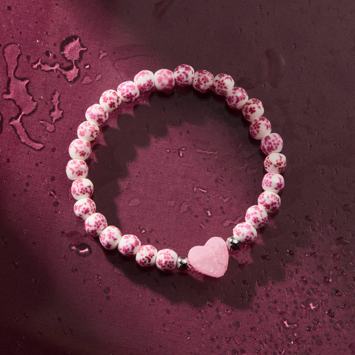 Holy Water Porcelain Pink Heart Bracelet in Silver