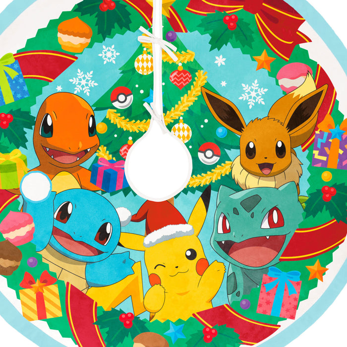 Cartoon characters in a festive setting with a Christmas tree, presents, and decorations.