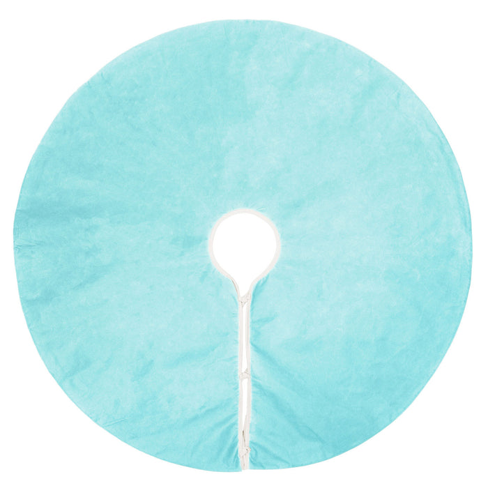 Round turquoise rug with a white central pole on a white background