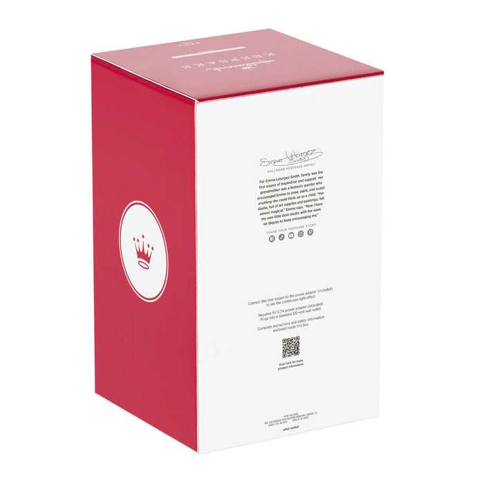 Red and white box with a logo and text on a white background