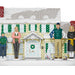 Animated scene with characters in front of a house decorated for Christmas.