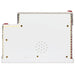 White electronic module with gold connectors on a white background