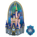 Fantasy castle model with blue spires and a smaller clock face model on a white background