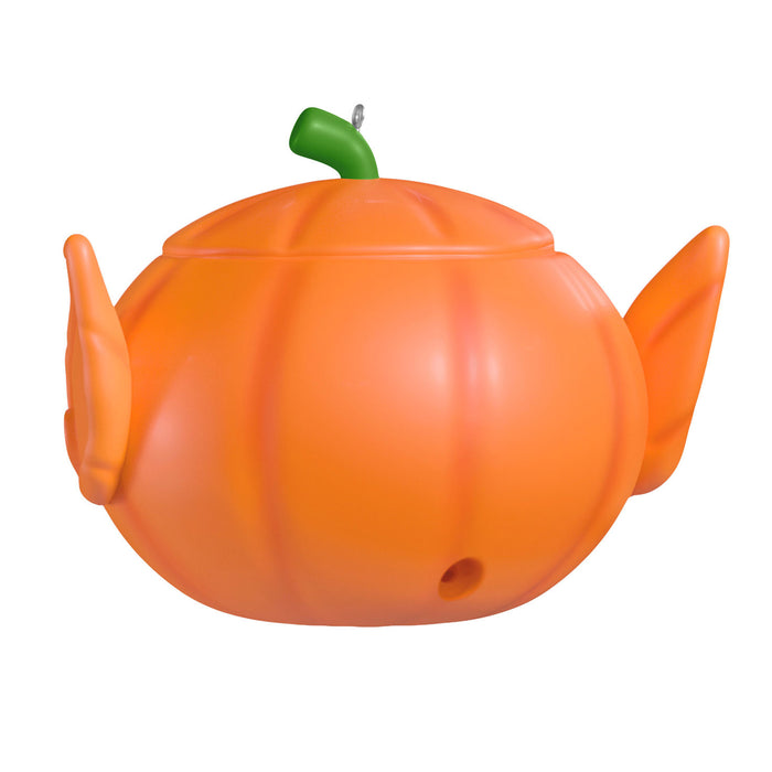 Pumpkin-shaped container with a green stem on a white background