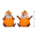 Two cartoon chipmunks in pumpkin costumes with a size measurement on a white background