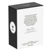 Black and white box with text and a logo on a white background