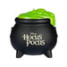Black cauldron with green lid featuring 'Hocus Pocus' text on a white background