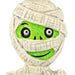 Mummy figurine with green face and white bandages on a white background