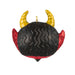 Decorative ornament with black ball, red wings, and yellow horns on a white background