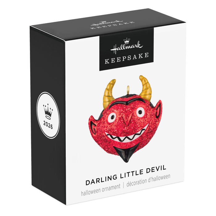 Hallmark Keepsake Halloween ornament packaging with a red devil face design.