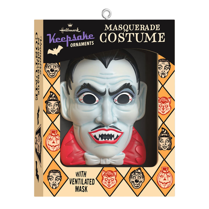 Halloween mask in packaging with decorative border