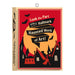 Hallmark Halloween-themed poster with a red background, orange moon, and black bats and houses.