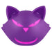 Purple cat-shaped candle with glowing pink eyes on a white background