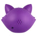 Purple cat-shaped object with a speaker grille on a white background