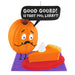 Pumpkin character with a slice of pie and a speech bubble saying 'Good Gourd! Is that you, Larry?'.